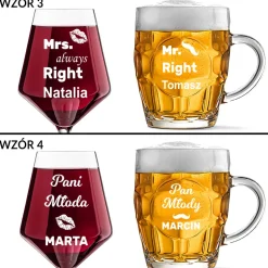 Kieliszek + kufel z grawerem - Prezent na Ślub dla Pary Młodej