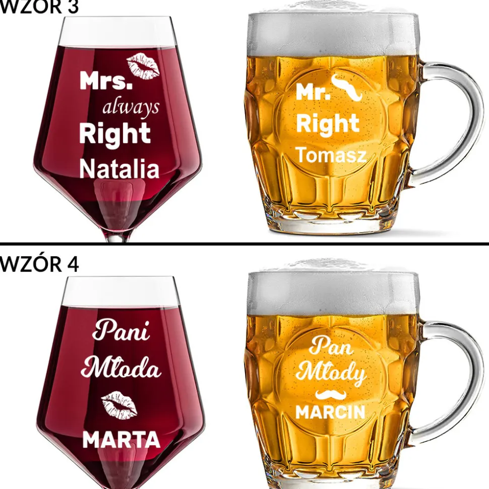 Kieliszek + kufel z grawerem - Prezent na Ślub dla Pary Młodej