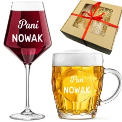Kieliszek + kufel z grawerem - Prezent na Ślub dla Pary Młodej