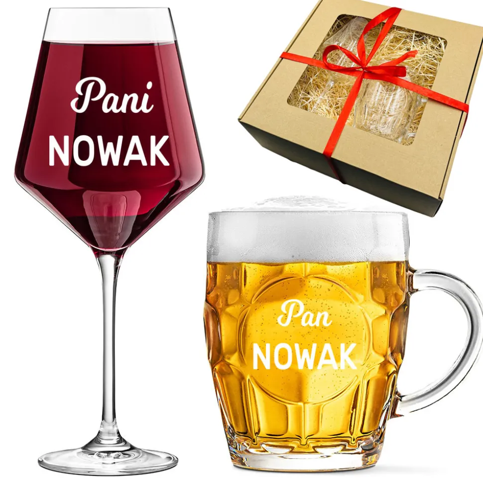 Kieliszek + kufel z grawerem - Prezent na Ślub dla Pary Młodej