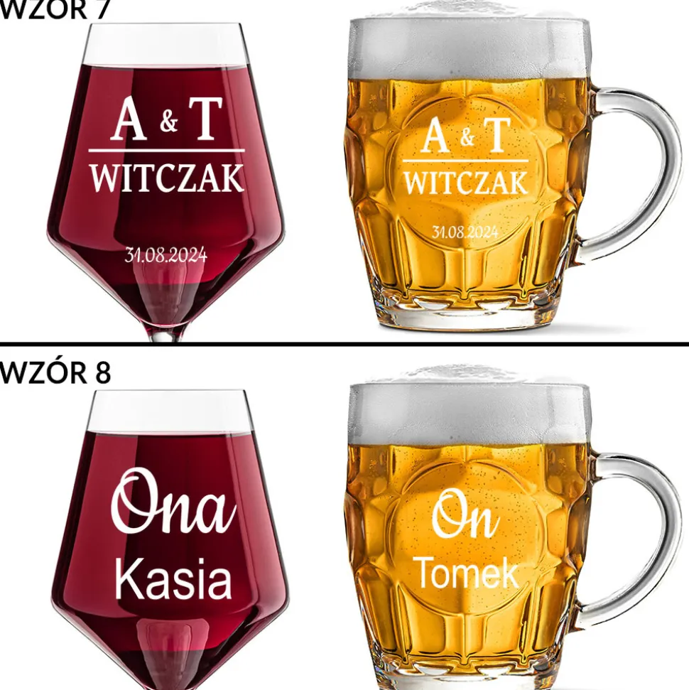 Kieliszek + kufel z grawerem - Prezent na Ślub dla Pary Młodej