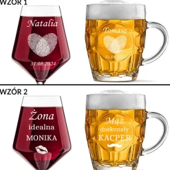 Kieliszek + kufel z grawerem - Prezent na Ślub dla Pary Młodej