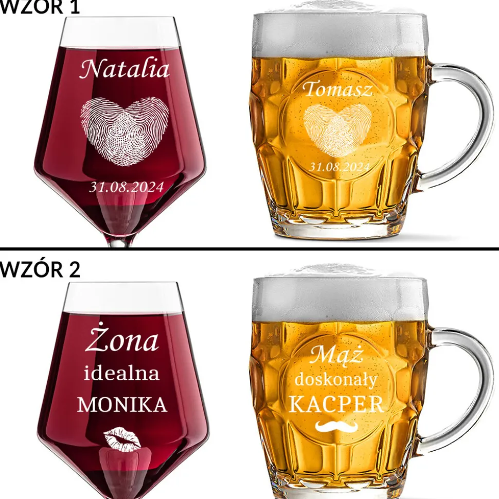 Kieliszek + kufel z grawerem - Prezent na Ślub dla Pary Młodej