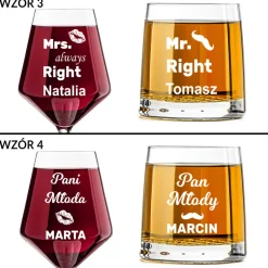 Kieliszek + szklanka z grawerem - Prezent na Ślub dla Pary Młodej