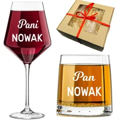 Kieliszek + szklanka z grawerem - Prezent na Ślub dla Pary Młodej