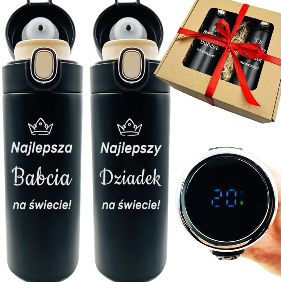 Zestaw dla Babci i Dziadka 2x Kubek Termiczny z Grawerem - Prezent na Dzień Babci i Dziadka