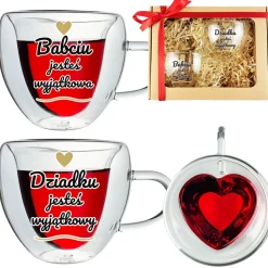 Zestaw dla Babci i Dziadka 2x Szklanka Termiczna Serce - Prezent na Dzień Babci i Dziadka