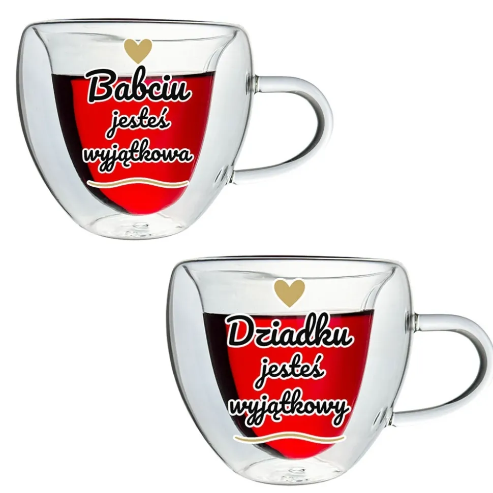 Zestaw dla Babci i Dziadka 2x Szklanka Termiczna Serce - Prezent na Dzień Babci i Dziadka