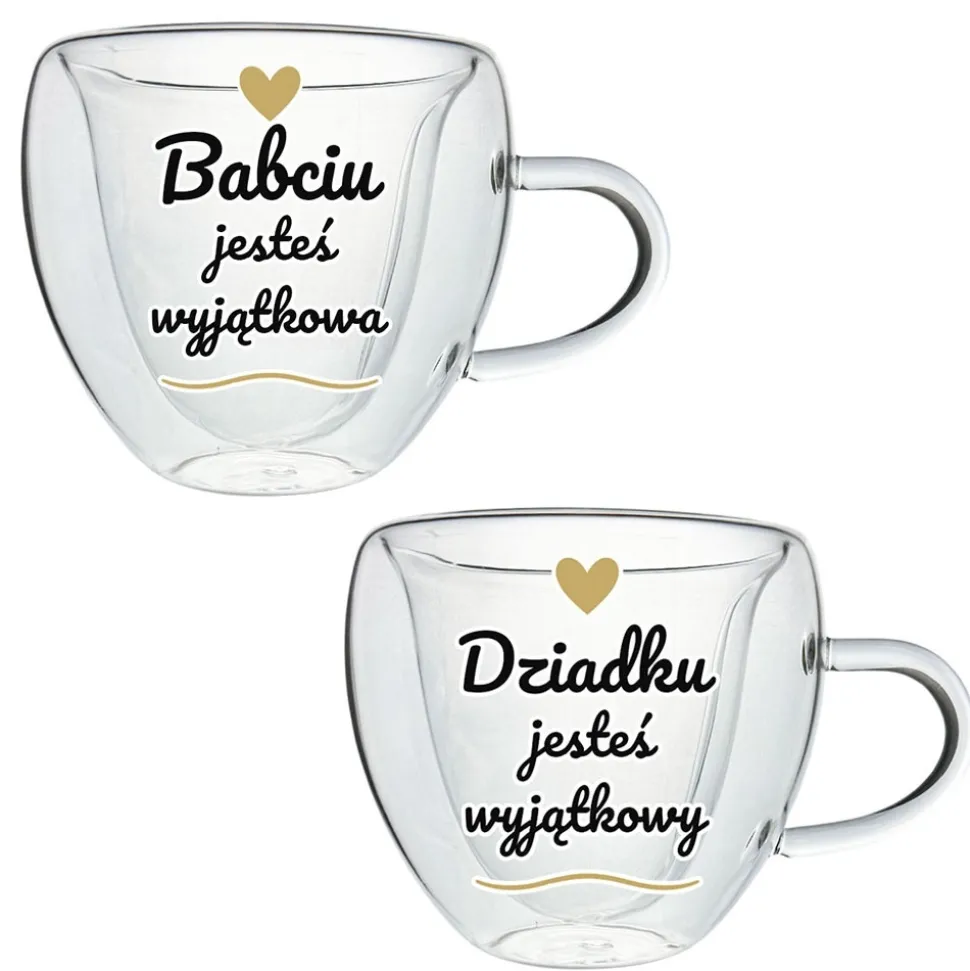 Zestaw dla Babci i Dziadka 2x Szklanka Termiczna Serce - Prezent na Dzień Babci i Dziadka