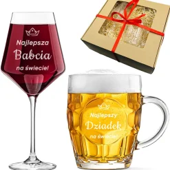 Zestaw dla Dziadków Kieliszek + Kufel - Prezent na Dzień Babci i Dziadka Święta Rocznicę
