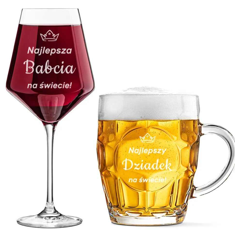 Zestaw dla Dziadków Kieliszek + Kufel - Prezent na Dzień Babci i Dziadka Święta Rocznicę