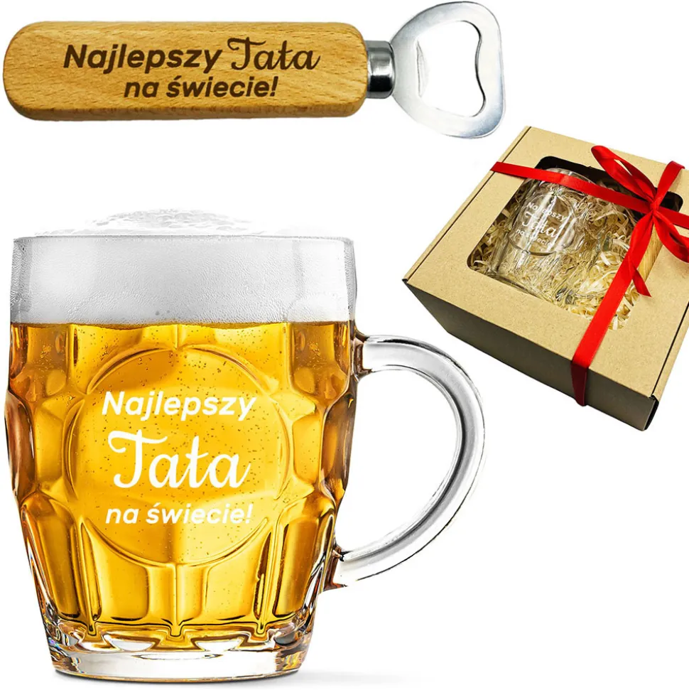 Zestaw do Piwa Kufel + Otwieracz - prezent dla Taty na Dzień Ojca Święta Urodziny