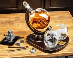 Zestaw do whisky GLOBUS DELUXE z GRAWEREM - prezent dla taty faceta męża chłopaka na urodziny Święta