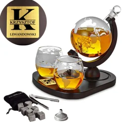 Zestaw do whisky GLOBUS DELUXE z GRAWEREM - prezent dla taty faceta męża chłopaka na urodziny Święta