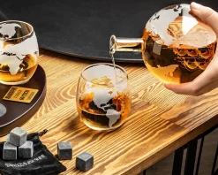 Zestaw do whisky GLOBUS DELUXE z GRAWEREM - prezent dla taty faceta męża chłopaka na urodziny Święta