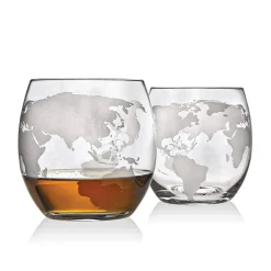 Zestaw do whisky GLOBUS: karafka, 2 szklanki i kamienne kostki - prezent na 40 50 60 urodziny dla faceta taty męża